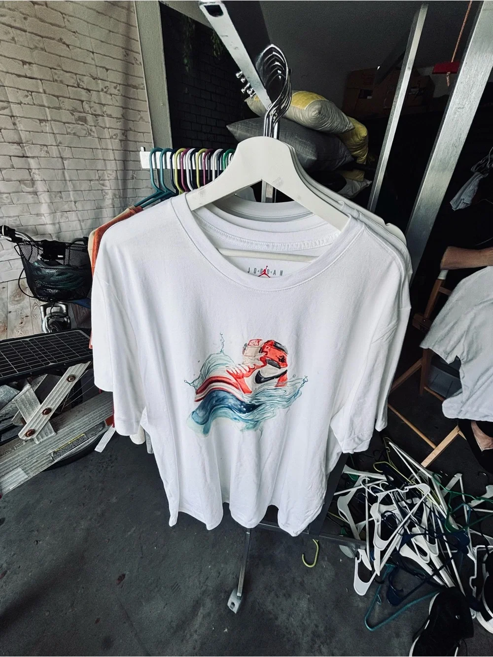 Jordan Cream Short-Sleeve Tee with Red Graphic